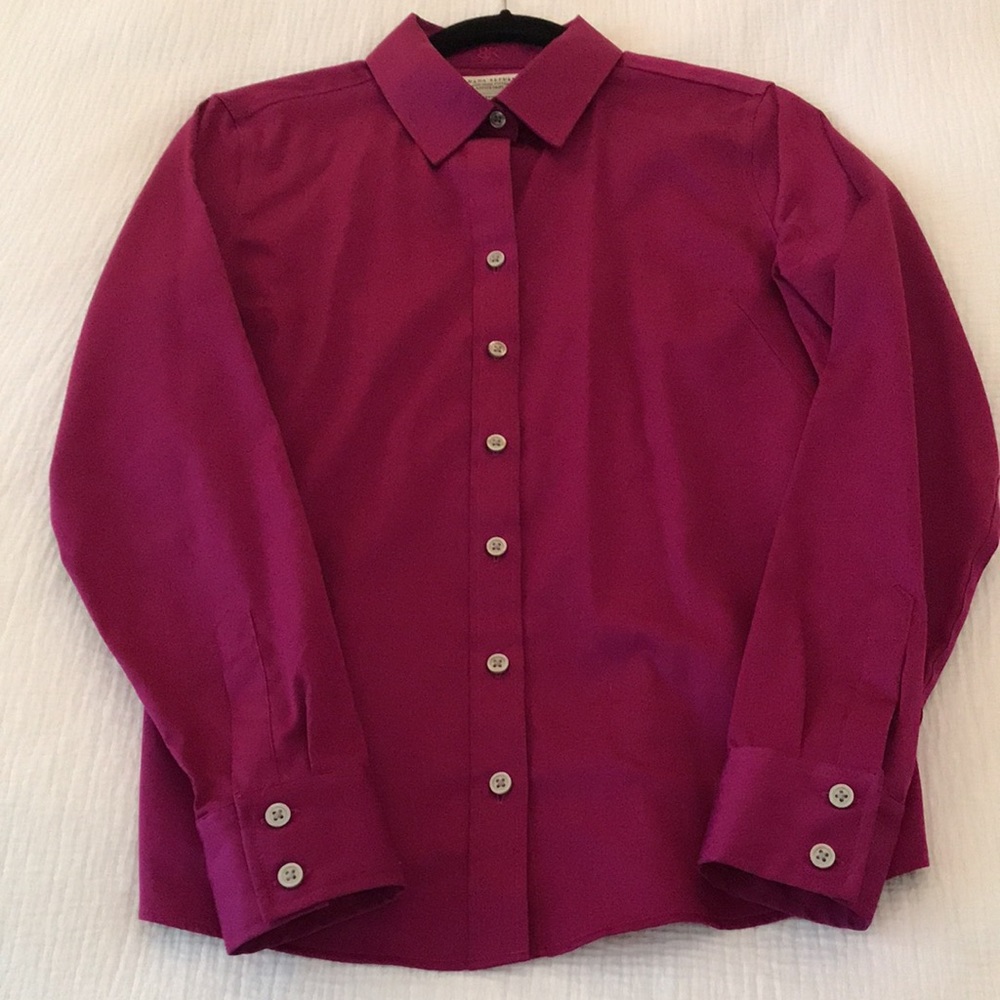 Banana Republic Button Down Shirt Magenta Non Iron Fitted Stretch Fabric Size 6